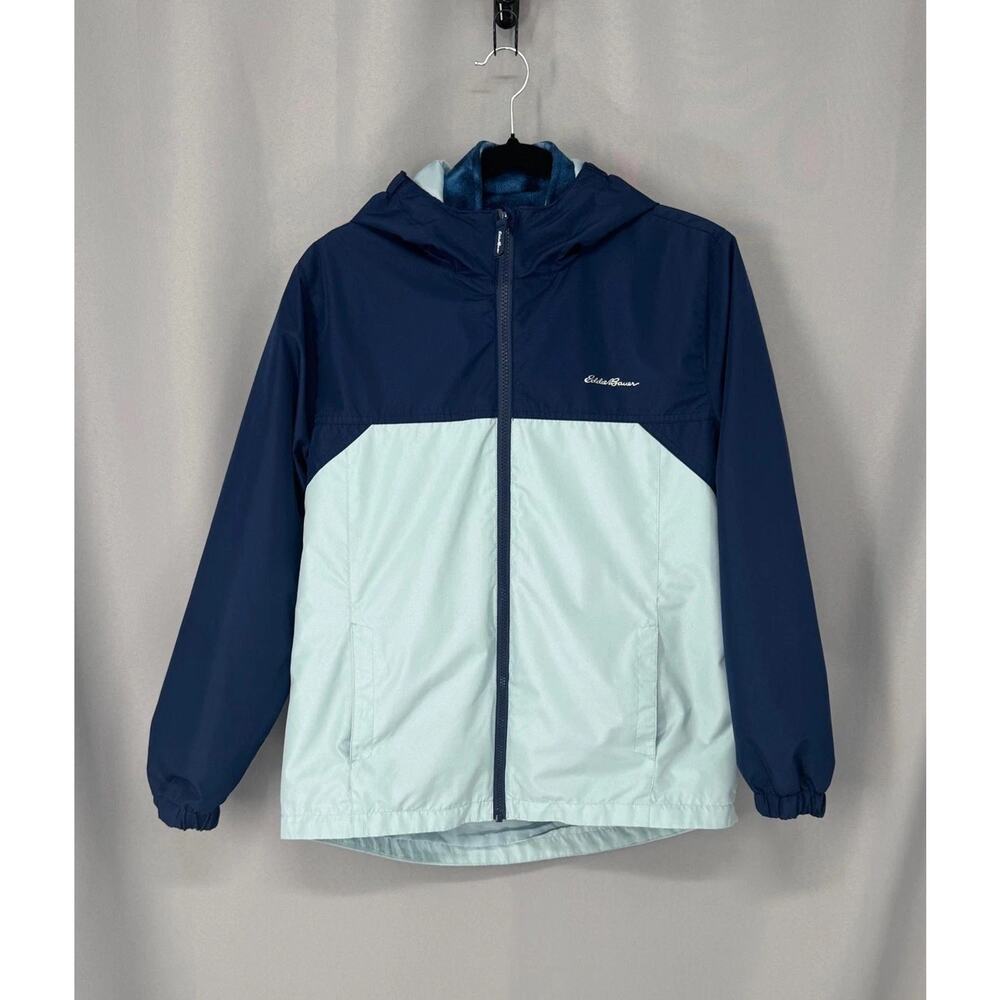 Eddie Bauer 3-in-1 Jacket Kids XL 16 Blue Hooded Fleece Lined Ripstop Outdoor